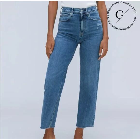 Everlane The Way High Distressed Denim High-Rise Straight Leg Jeans 24 R - Picture 16 of 16